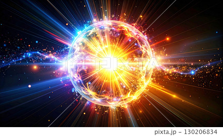 multicolored energy sphere exploding outward in...のイラスト素材 [130206834 ...
