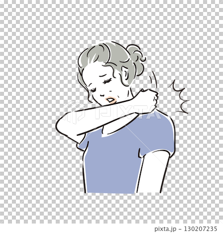 Senior adult woman in poor health, stiff shoulders 130207235