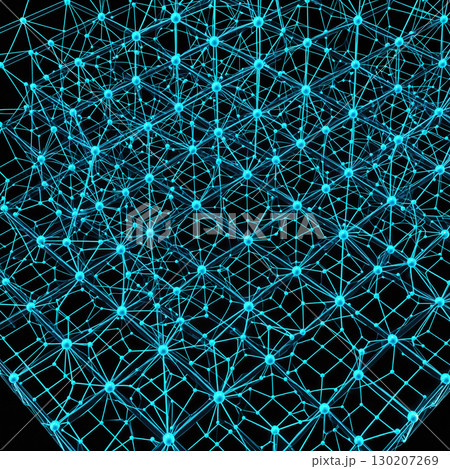 立体的な青いネットワーク｜繋がりとデータ処理を表現する抽象的背景 130207269