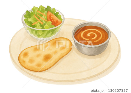 【インド料理】ナンとカレーのセット(サラダ付き)のイラスト/タイプ2 【インド料理】ナンとカレーのセット(サラダ付き)のイラスト/タイプ2 130207537