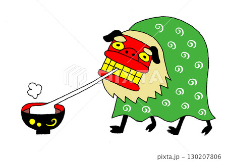 ぜんざいを食べる獅子舞 130207806