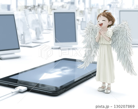 フル充電の妖精・テクノフェアリーのかわいいイラスト素材 130207869