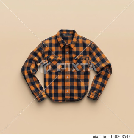 Brown checkered shirt isolated on a white background. 130208548
