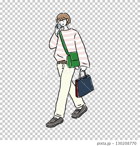 歩きながらスマホする女性 歩きながらスマホする女性 130208770