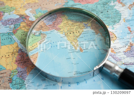 Bangkok, Thailand December 10, 2023 India map in world map paper. 130209097