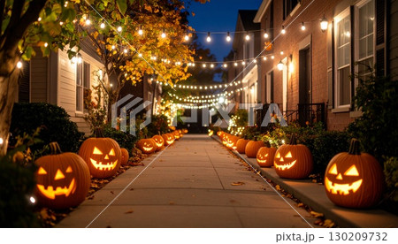 ハロウィンのかぼちゃとイルミネーション・ジャックオランタン ハロウィンのかぼちゃとイルミネーション・ジャックオランタン 130209732