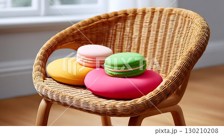 Vibrant wicker chair offers a sweet and cozy seating experience. 130210208