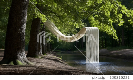 Surreal textile waterfall in a peaceful forest scene Surreal textile waterfall in a peaceful forest scene 130210221