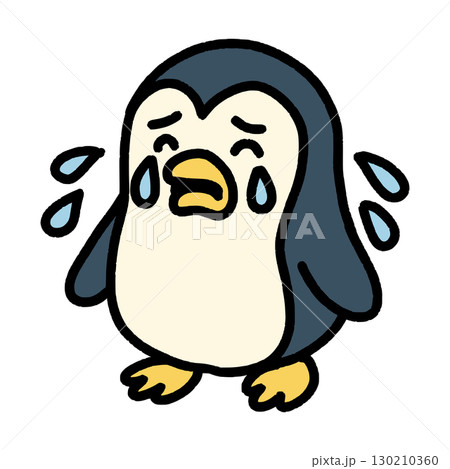 ショックで大泣きして涙をこぼすペンギン 130210360