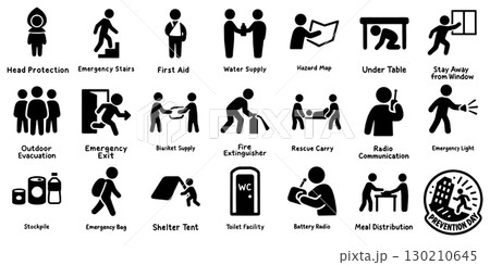 防災アイコン集（避難・応急・備蓄）、Disaster Preparedness Icon 130210645