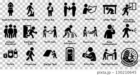 防災アイコン集（避難・応急・備蓄）、Disaster Preparedness Icon 130210645