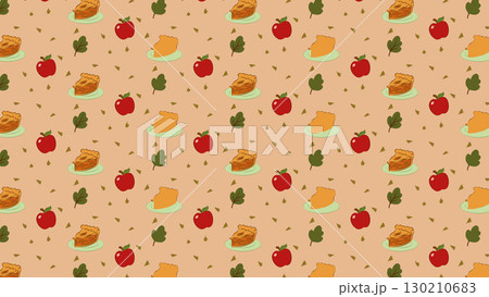Apple Pie Seamless Pattern. Autumn vibe dish vector illustration for background, wallpaper, prints, textile and others. 130210683