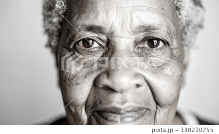 old woman face, black and white portrait of an elderly woman with wise eyes, deep wrinkles, and calm expression, symbolizing wisdom, life experience, and timeless human dignity 130210755
