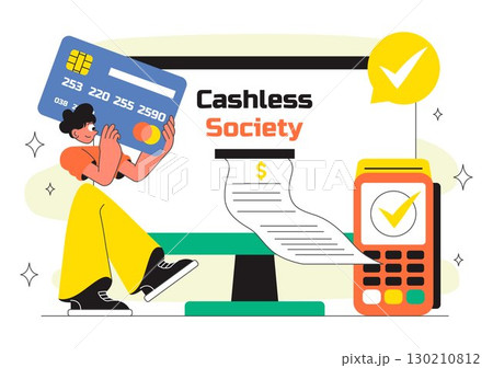 Cashless Society Payment Vector Illustration featuring Mobile Transactions, Digital Payments, Credit Card Machine, and Encryption in a Background Cashless Society Payment Vector Illustration featuring Mobile Transactions, Digital Payments, Credit Card Machine, and Encryption in a Background 130210812