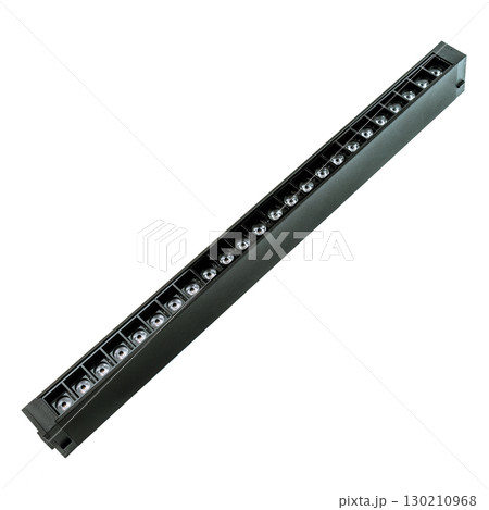 Black linear LED light bar with multiple visible diodes for modern interior lighting and showroom ceiling installation 130210968