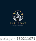 Sail boat logo water lines hipster design minimalist template illustration 130211071