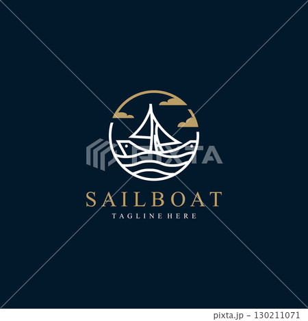 Sail boat logo water lines hipster design minimalist template illustration Sail boat logo water lines hipster design minimalist template illustration 130211071