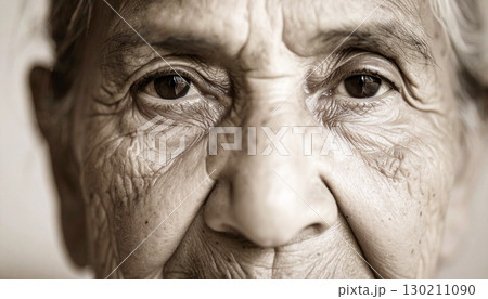 old woman face, black and white portrait of an elderly woman with wise eyes, deep wrinkles, and calm expression, symbolizing wisdom, life experience, and timeless human dignity 130211090