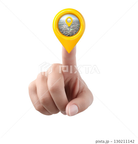 Finger touching a map pin. AI-generated item 130211142