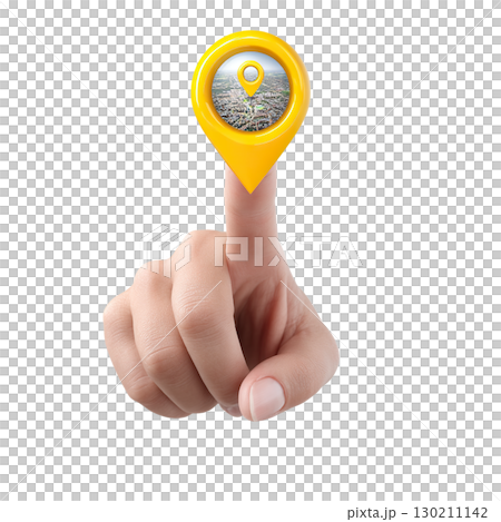 Finger touching a map pin. AI-generated item 130211142