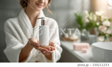 woman putting cream on hand 130211253