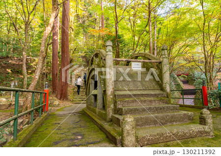 岐阜県美濃市　秋の大矢田神社の参道にある太鼓橋 130211392