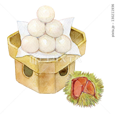 水彩イラスト 手描きイラスト お月見団子 水彩イラスト 手描きイラスト お月見団子 130211936