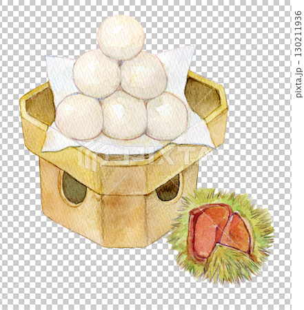 水彩イラスト 手描きイラスト お月見団子 水彩イラスト 手描きイラスト お月見団子 130211936