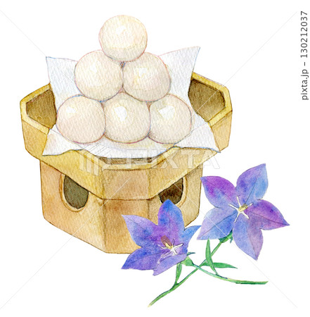 水彩イラスト　手描きイラスト　お月見団子と桔梗 130212037