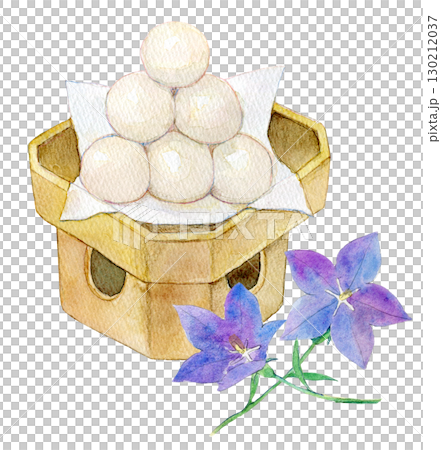 水彩イラスト　手描きイラスト　お月見団子と桔梗 130212037