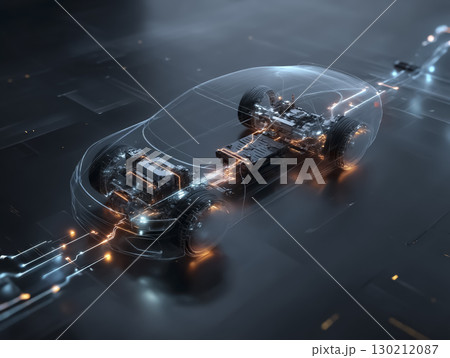 EV自動車の内部構造ワイヤーフレームCG(主要パーツと配線スケルトン図解) EV自動車の内部構造ワイヤーフレームCG(主要パーツと配線スケルトン図解) 130212087