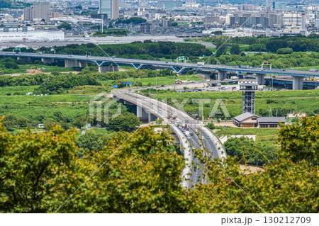 男山展望台からの景観　淀川三川合流域　京都府八幡市 130212709