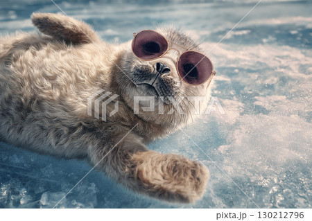 サングラス姿の愛らしいアザラシの赤ちゃん 130212796