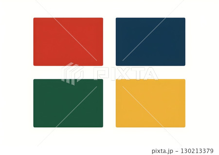 Four rounded color blocks in a 2x2 grid on white: red, navy, green, and mustard yellow. 130213379