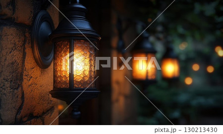 Romantic Garden Wall Lanterns at Night. 130213430