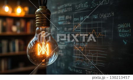 Glowing Idea Bulb with Business Startup, and Charts. 130213457