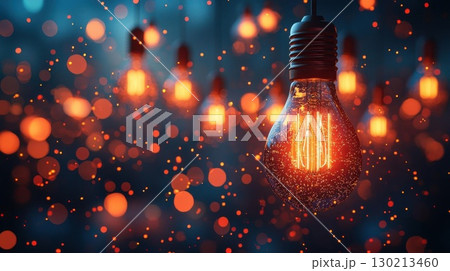 Glowing Idea Bulb with Lightbulb Inspiration, and Dark Background. 130213460