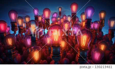 Glowing Light Bulbs with Ideas, Innovation, and Concept. 130213481
