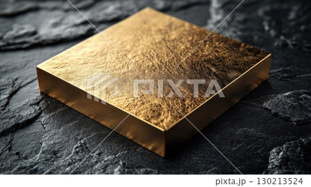 Gold Square Block with Luxury Texture, and Dark Background. Gold Square Block with Luxury Texture, and Dark Background. 130213524