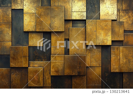 Golden Metal Square Wall Texture. 130213641