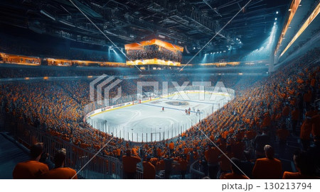 Hockey Arena Crowd with Ice Hockey Game, and Stadium. 130213794