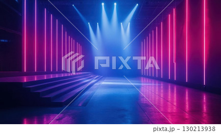 Neon Stage Lights with Pink Blue Concert Background. 130213938