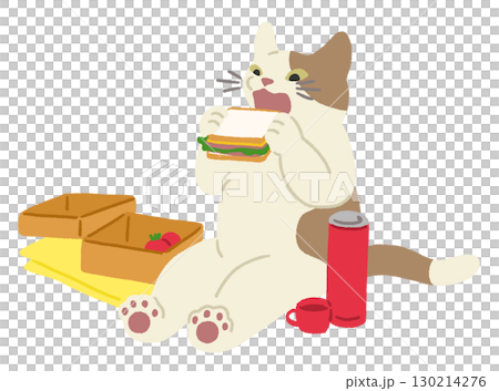 ピクニックする猫のイラスト 130214276
