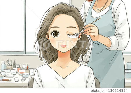 美優シリーズ：まつげエクステ施術を受ける女性の美容イラスト素材 130214534