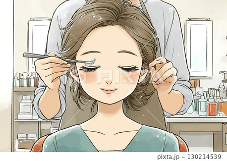 美優シリーズ：まつげエクステ施術を受ける女性の美容イラスト素材 130214539