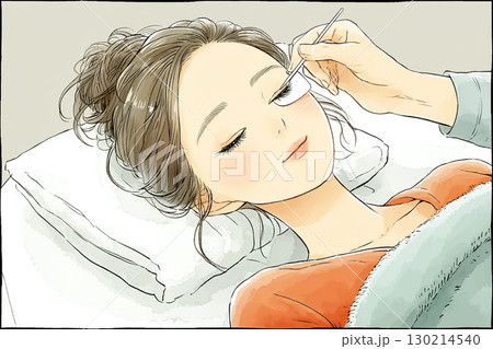 美優シリーズ：まつげエクステ施術を受ける女性の美容イラスト素材 130214540