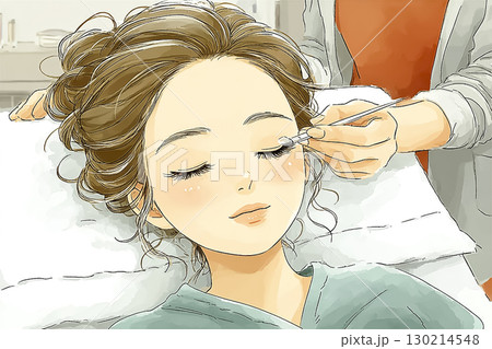 美優シリーズ：まつげエクステ施術を受ける女性の美容イラスト素材 130214548