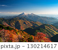 秋の晴天日に紅葉の山頂から名山を望む 130214617