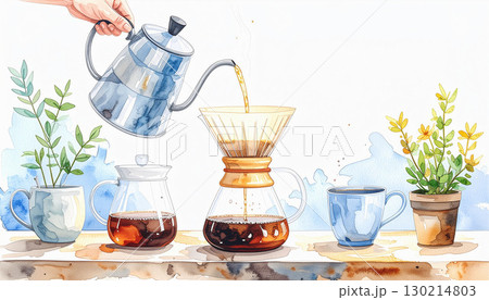 水彩画のコーヒードリップ 130214803