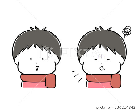 幼い男の子の笑顔と風邪の表情のセット(秋冬) 幼い男の子の笑顔と風邪の表情のセット(秋冬) 130214842